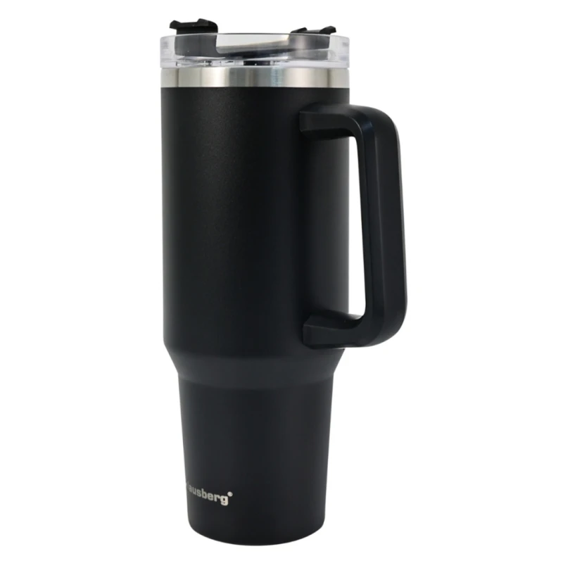 Kubek termiczny stalowy termos z rączką i słomką 1100ml KLAUSBERG czarny