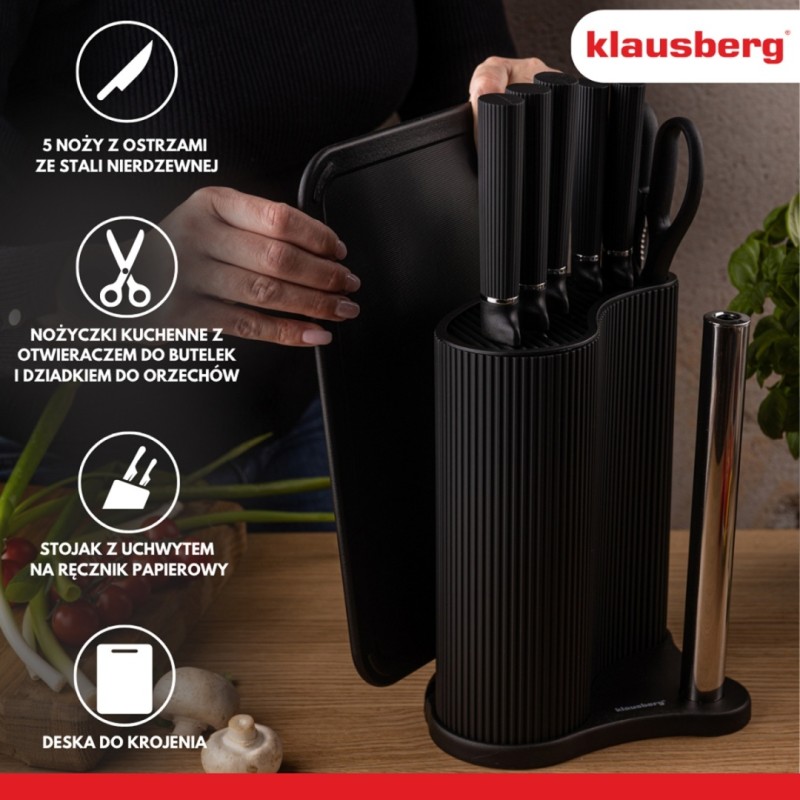 Zestaw 5 noży w stojaku z deską i uchwytem na ręcznik KLAUSBERG