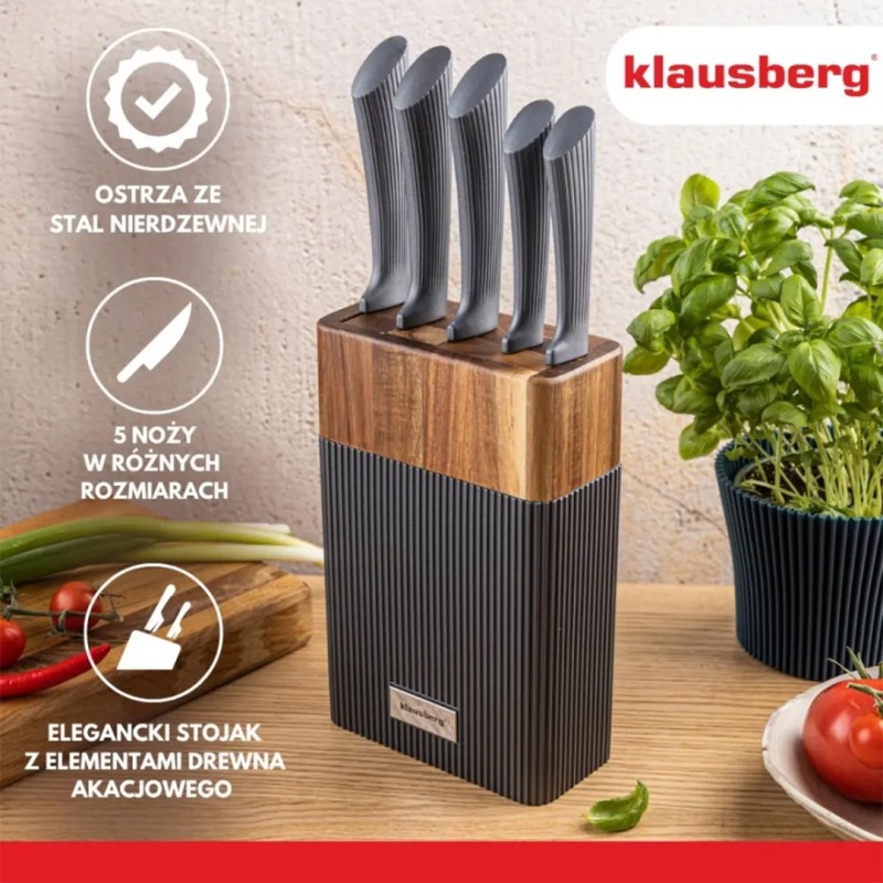 Zestaw 5 noży w bloku akacjowym KLAUSBERG
