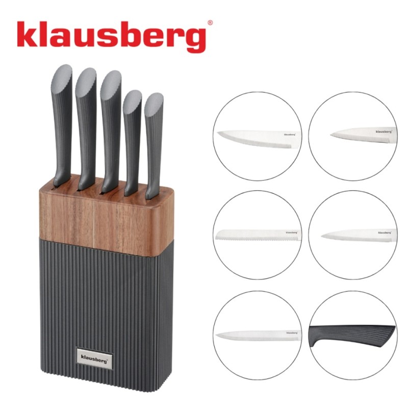 Zestaw 5 noży w bloku akacjowym KLAUSBERG