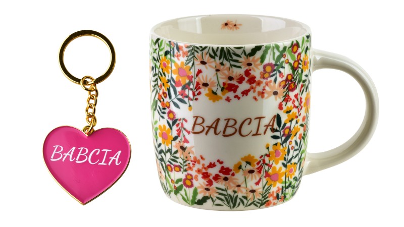 Kubek z brelokiem 350ml 8,5x12x9cm BABCIA kwiaty