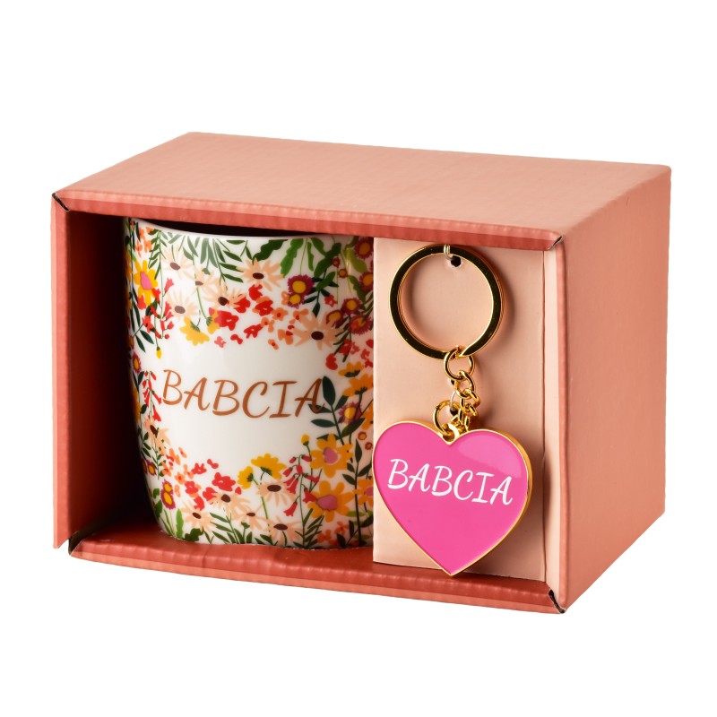 Kubek z brelokiem 350ml 8,5x12x9cm BABCIA kwiaty