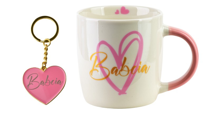 Kubek z brelokiem 350ml 8,5x12x9cm BABCIA różowy