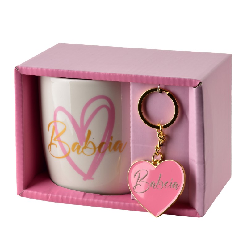 Kubek z brelokiem 350ml 8,5x12x9cm BABCIA różowy