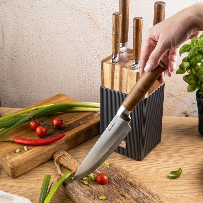Zestaw 5 noży kuchennych w bloku akacjowym KLAUSBERG naturalny