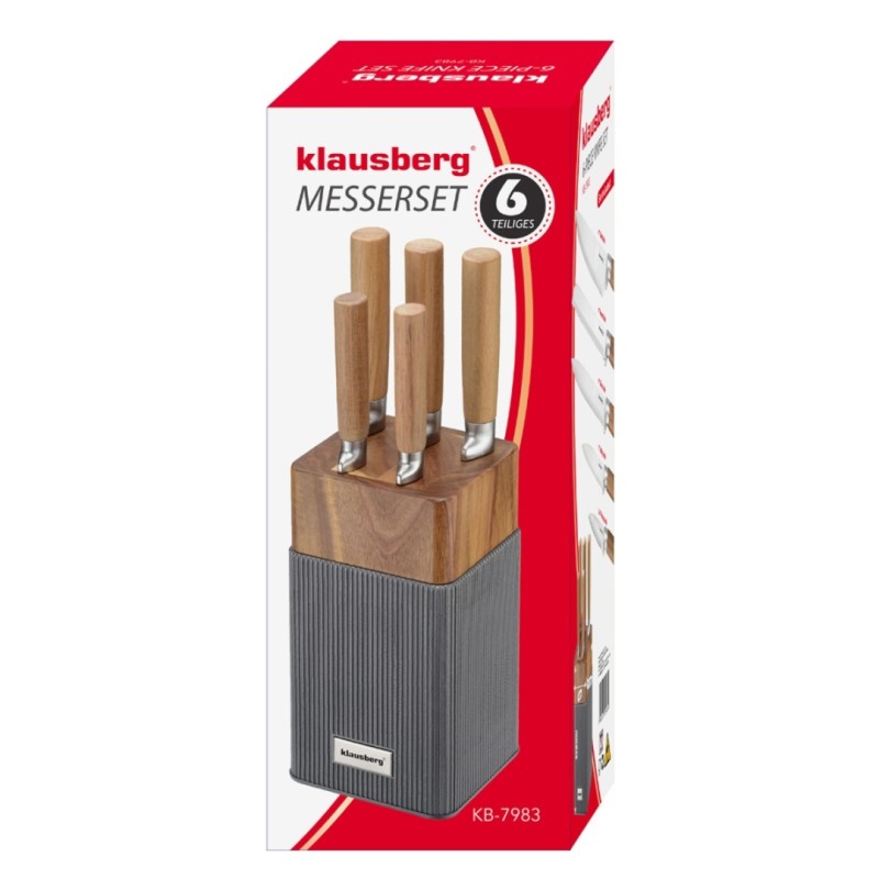 Zestaw 5 noży kuchennych w bloku akacjowym KLAUSBERG naturalny