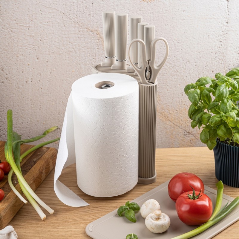 Zestaw noży kuchennych w stojaku z deską i uchwytem na ręcznik KLAUSBERG szary