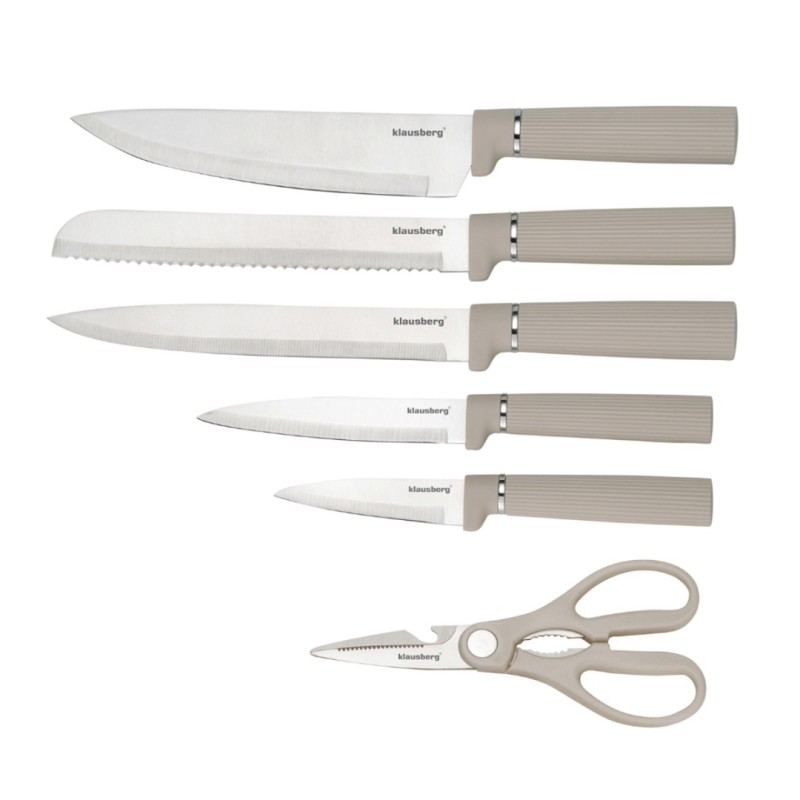 Zestaw noży kuchennych w stojaku z deską i uchwytem na ręcznik KLAUSBERG szary