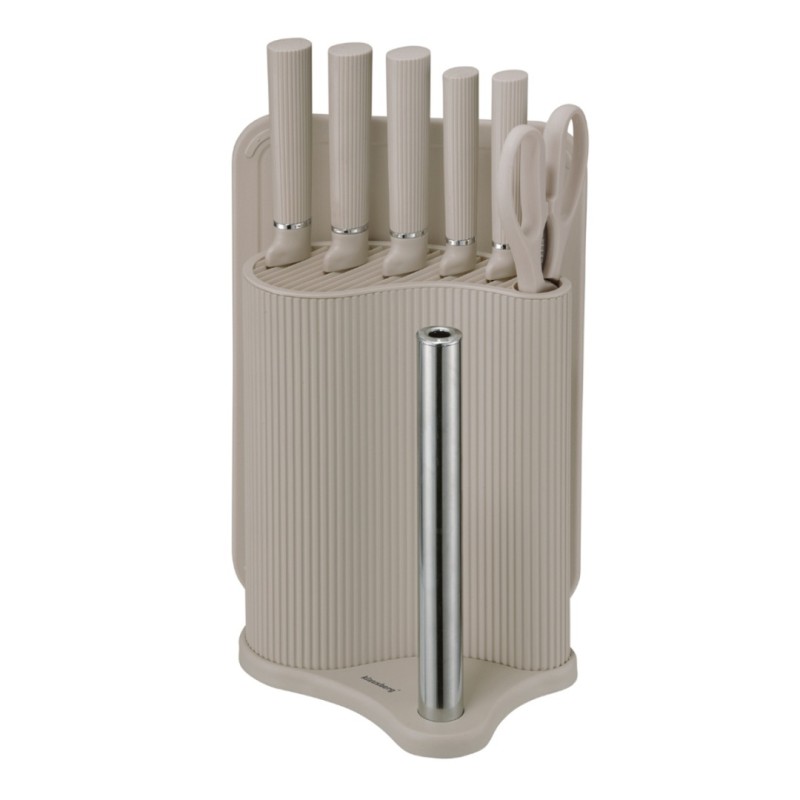 Zestaw noży kuchennych w stojaku z deską i uchwytem na ręcznik KLAUSBERG szary