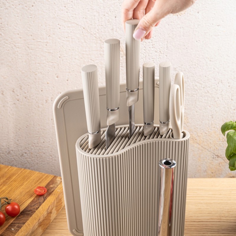 Zestaw noży kuchennych w stojaku z deską i uchwytem na ręcznik KLAUSBERG szary