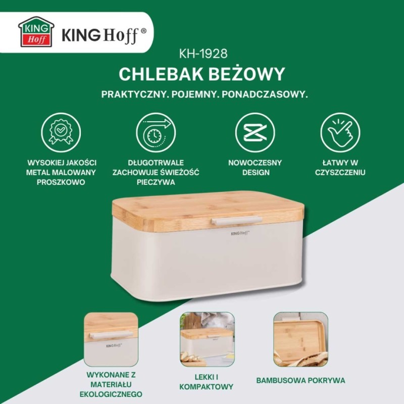 Chlebak stalowy z pokrywą bambusową KINGHOFF