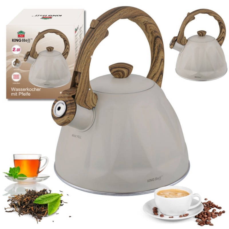 Czajnik stalowy z gwizdkiem 2L KINGHOFF bezowy mat