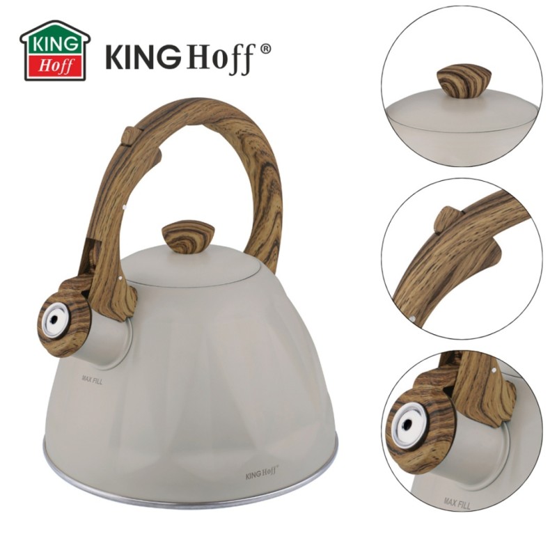 Czajnik stalowy z gwizdkiem 2L KINGHOFF bezowy mat