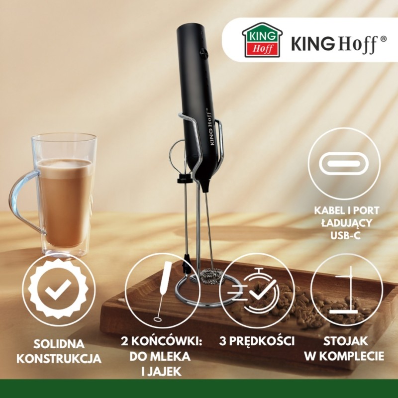 Spieniacz do mleka koktaili elektryczny mikser KINGHOFF czarny