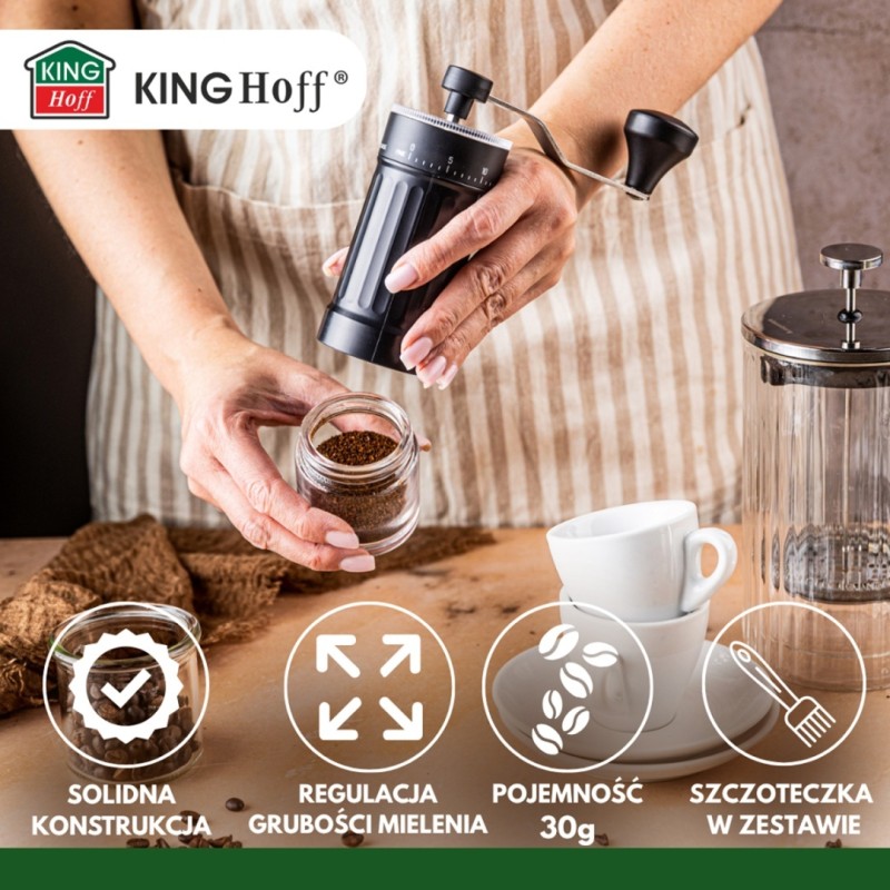 Młynek do kawy ręczny z regulacją KINGHOFF czarny