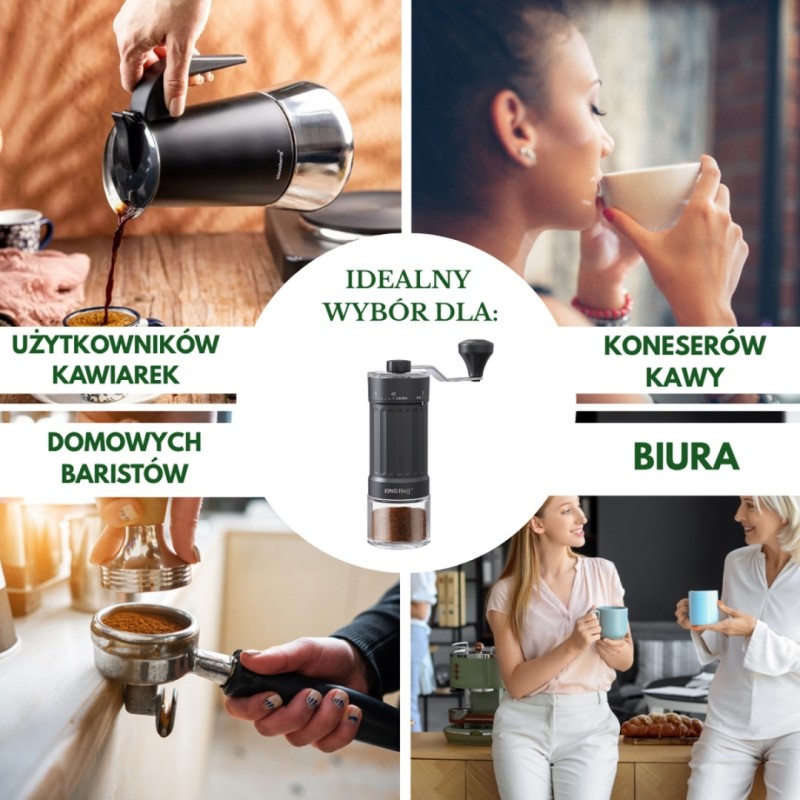 Młynek do kawy ręczny z regulacją KINGHOFF czarny