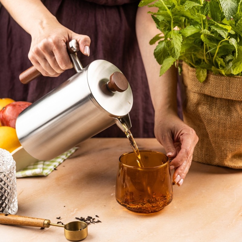 Zaparzacz tłokowy do kawy herbaty stalowy French Press 1L KINGHOFF srebrny