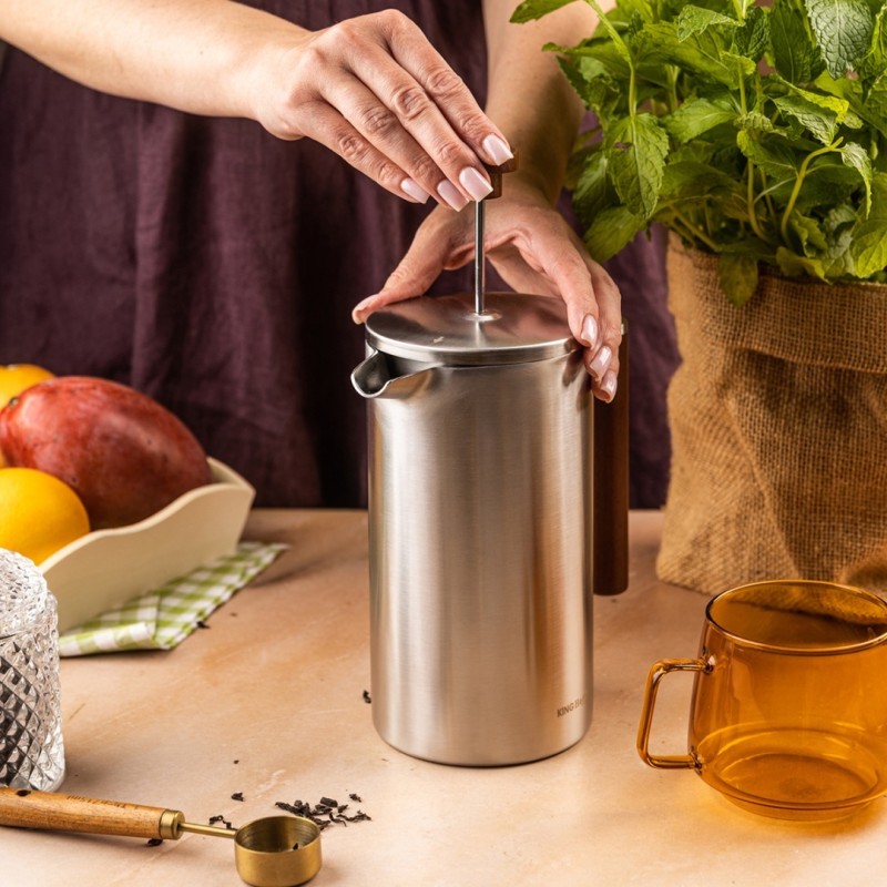 Zaparzacz tłokowy do kawy herbaty stalowy French Press 1L KINGHOFF srebrny