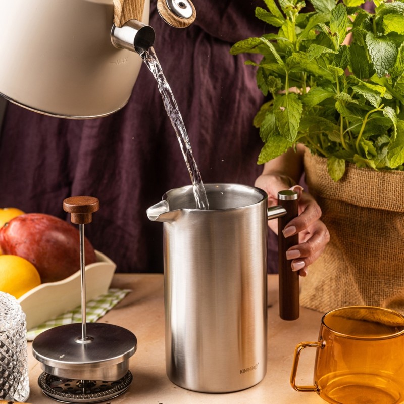 Zaparzacz tłokowy do kawy herbaty stalowy French Press 1L KINGHOFF srebrny