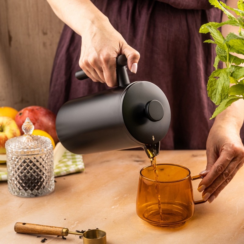 Zaparzacz tłokowy do kawy herbaty stalowy French Press 1L KINGHOFF czarny