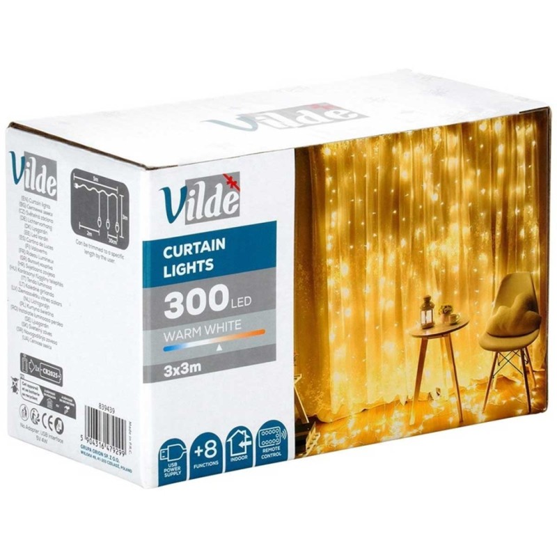 Kurtyna świetlna 300 LED 3m z pilotem