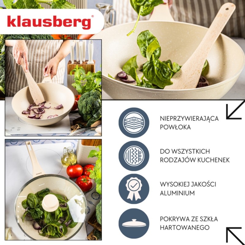 Paterlnia głęboka WOK marmurkowa z pokrywą 28cm KLAUSBERG beżowa