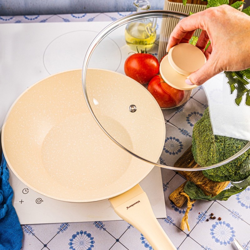 Paterlnia głęboka WOK marmurkowa z pokrywą 28cm KLAUSBERG beżowa