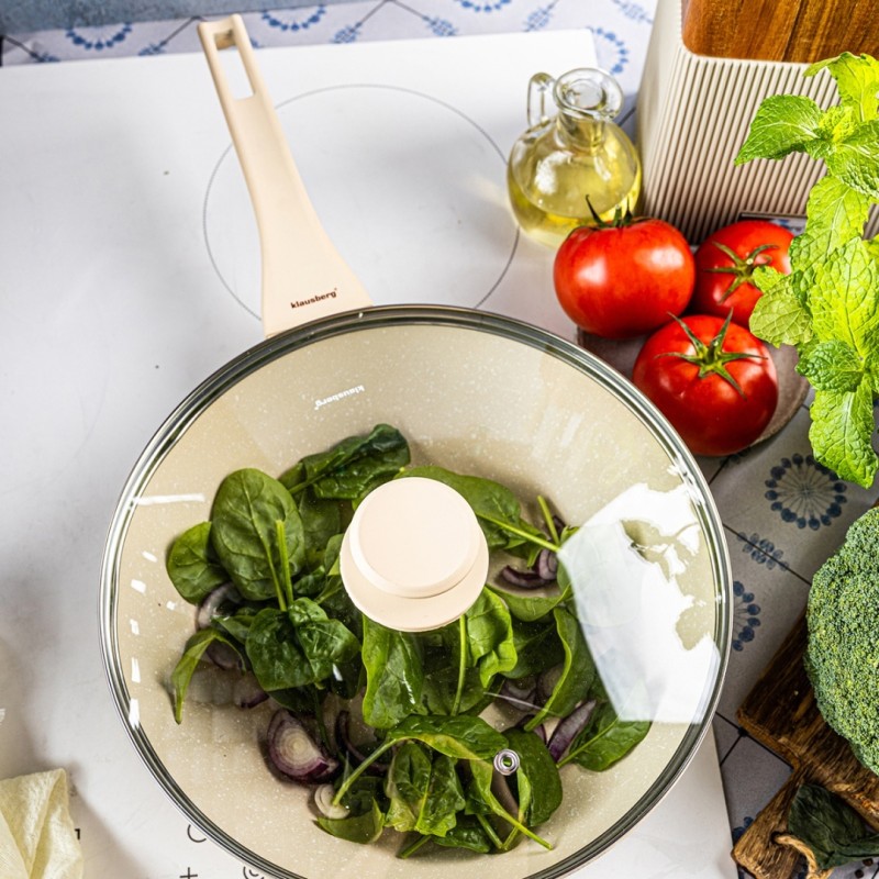 Paterlnia głęboka WOK marmurkowa z pokrywą 28cm KLAUSBERG beżowa