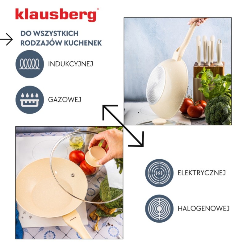 Paterlnia głęboka WOK marmurkowa z pokrywą 28cm KLAUSBERG beżowa