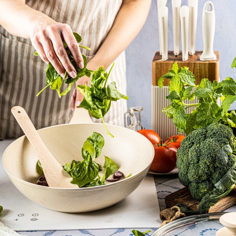 Paterlnia głęboka WOK marmurkowa z pokrywą 28cm KLAUSBERG beżowa