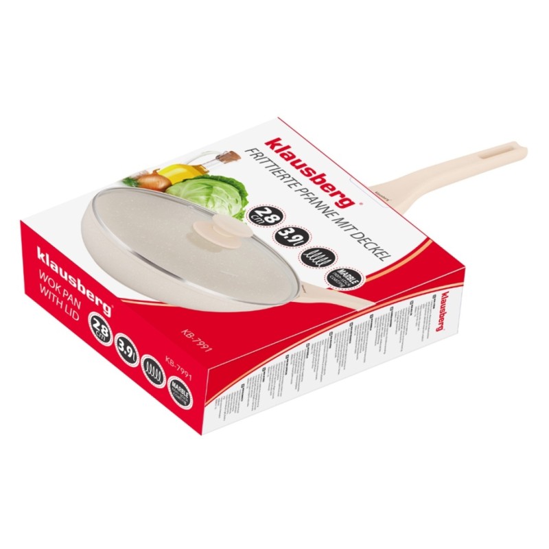 Paterlnia głęboka WOK marmurkowa z pokrywą 28cm KLAUSBERG beżowa