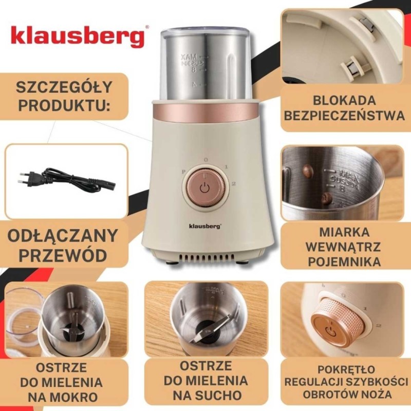 Młynek do kawy przypraw owoców elektryczny KLAUSBERG