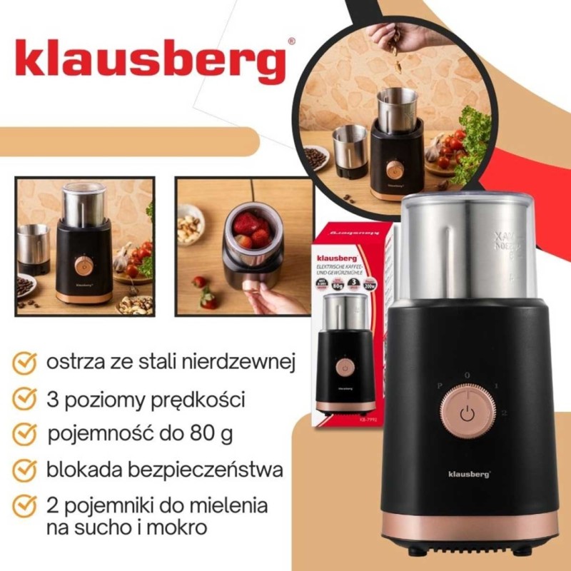 Młynek do kawy przypraw owoców elektryczny KLAUSBERG czarny