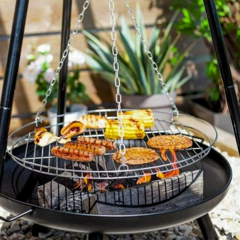 Trójnóg stalowy 150cm z rusztem 50cm grill do palenisk ogrodowych