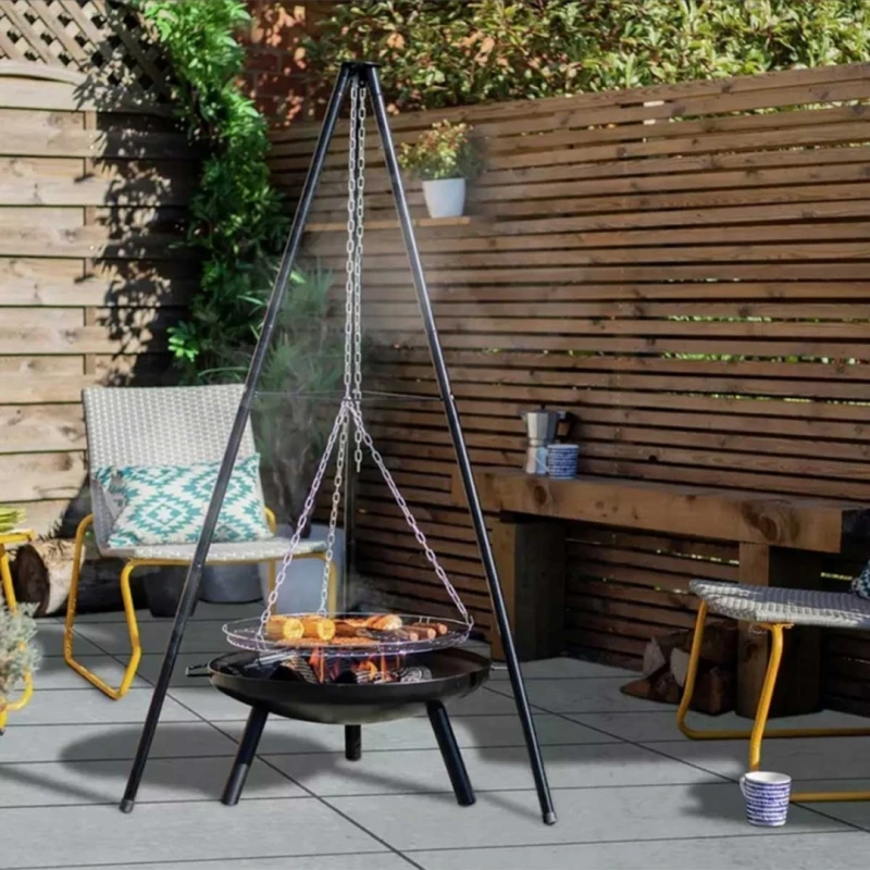 Trójnóg stalowy 150cm z rusztem 50cm grill do palenisk ogrodowych