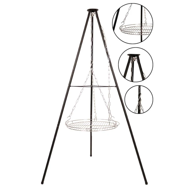 Trójnóg stalowy 150cm z rusztem 50cm grill do palenisk ogrodowych