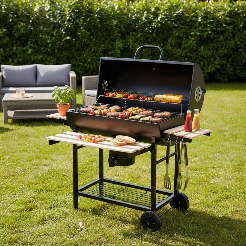 Grill węglowy duży na kółkach z półkami 70x35cm Klausberg