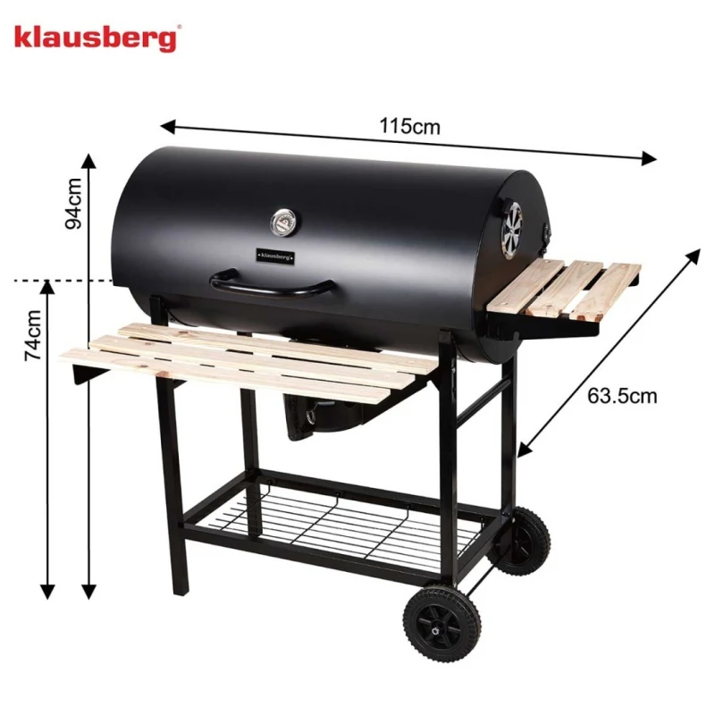 Grill węglowy duży na kółkach z półkami 70x35cm Klausberg