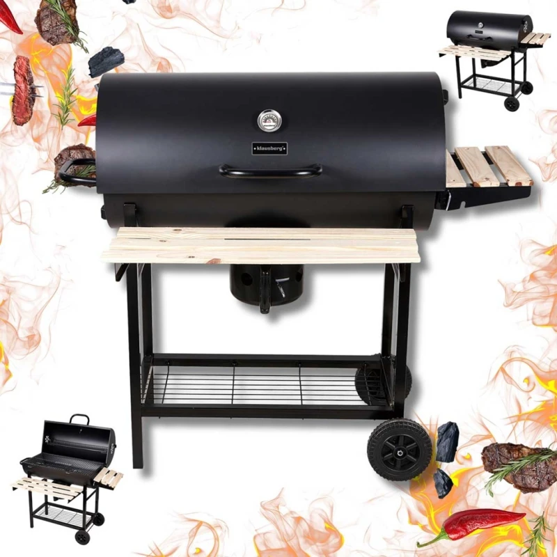 Grill węglowy duży na kółkach z półkami 70x35cm Klausberg