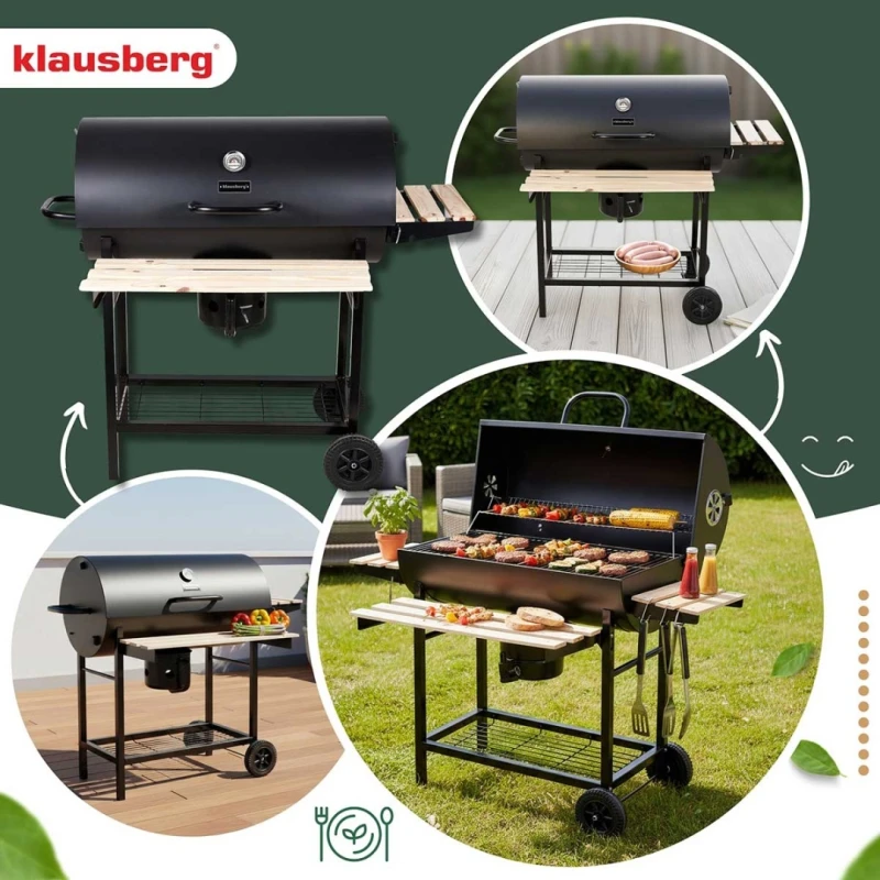 Grill węglowy duży na kółkach z półkami 70x35cm Klausberg