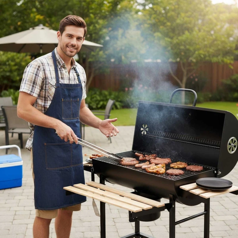 Grill węglowy duży na kółkach z półkami 70x35cm Klausberg