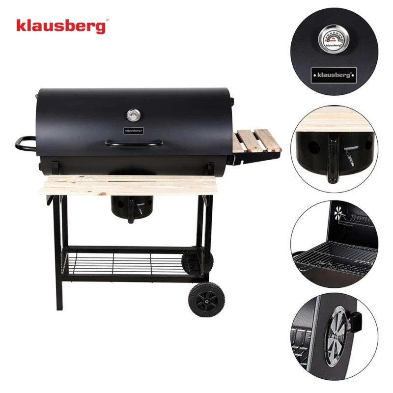Grill węglowy duży na kółkach z półkami 70x35cm Klausberg