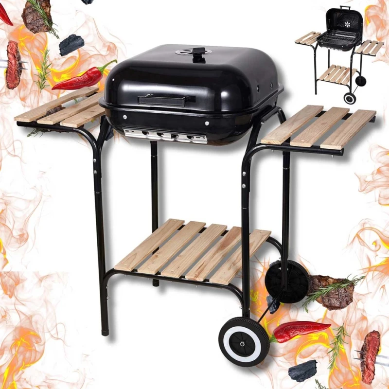 Grill węglowy na kółkach z półkami 43x40cm Kinghoff