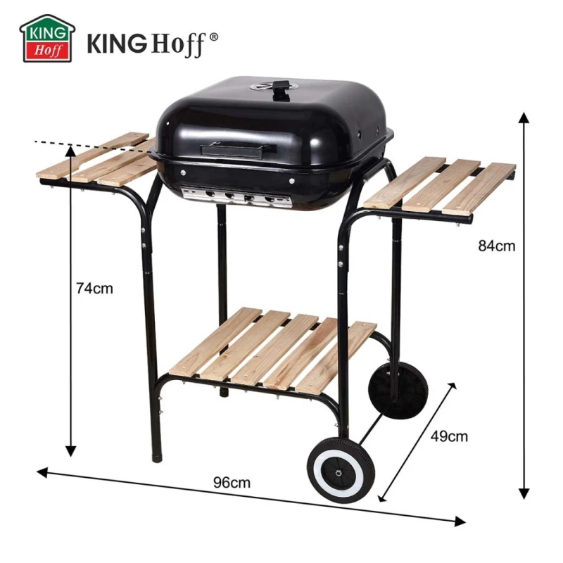 Grill węglowy na kółkach z półkami 43x40cm Kinghoff