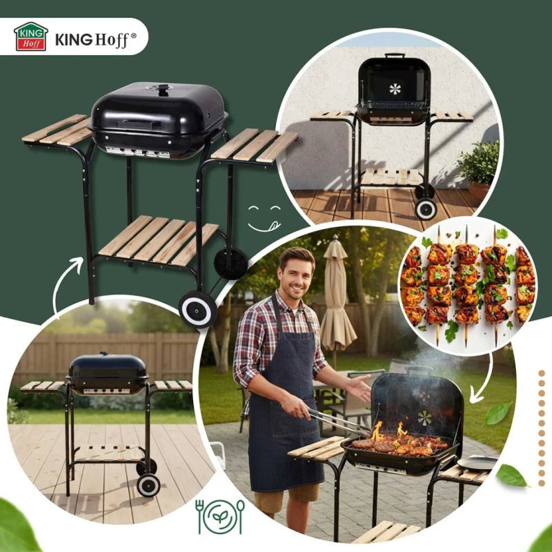 Grill węglowy na kółkach z półkami 43x40cm Kinghoff