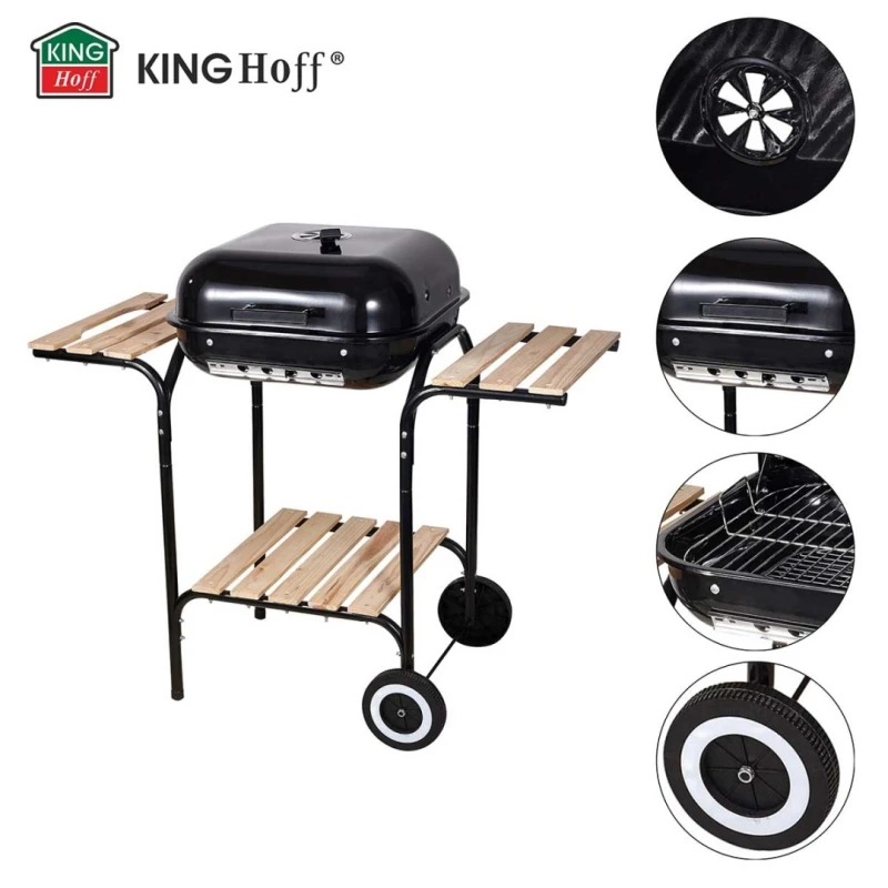 Grill węglowy na kółkach z półkami 43x40cm Kinghoff