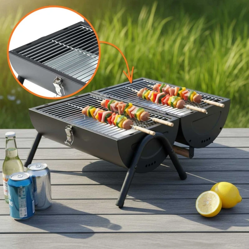 Grill węglowy składany przenośny ruszt 32x22cm Kinghoff