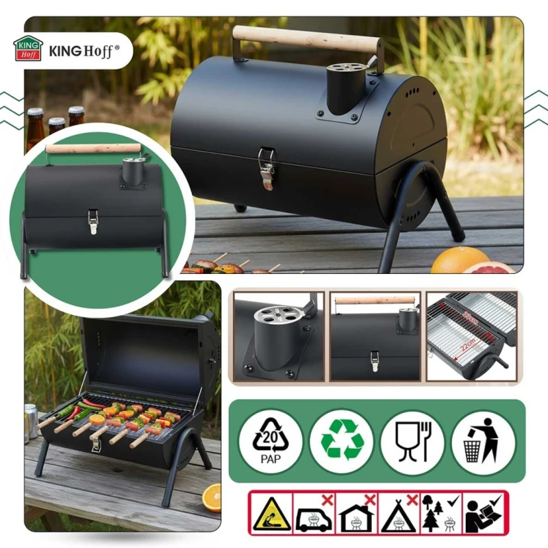 Grill węglowy składany przenośny ruszt 32x22cm Kinghoff