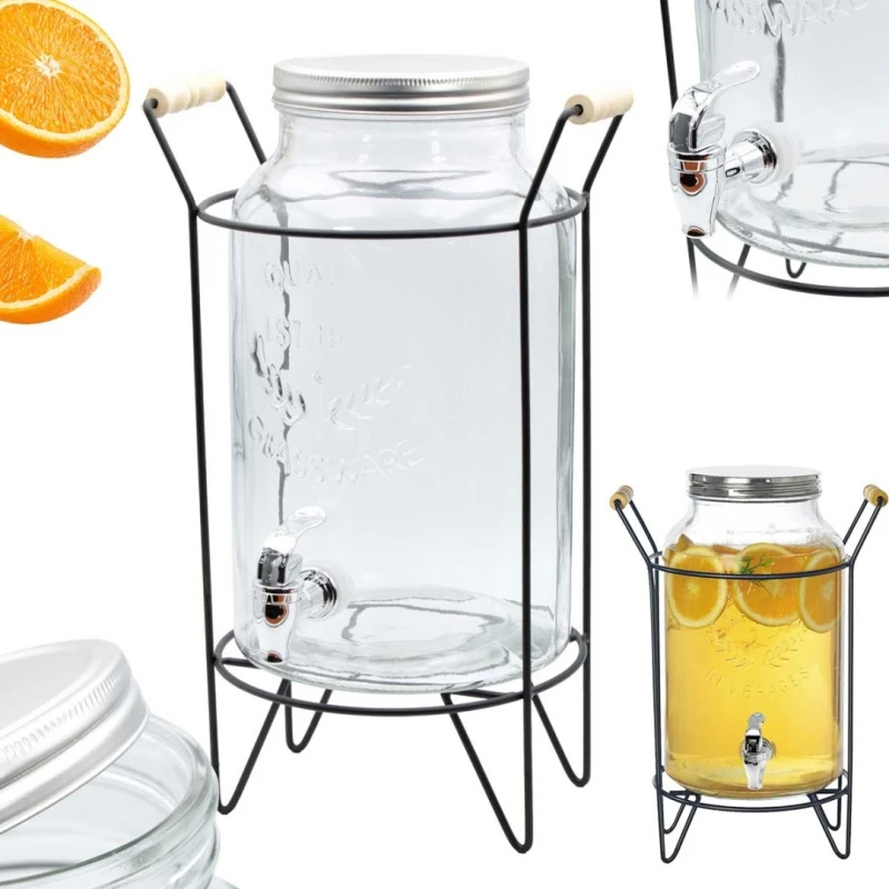 Słój szklany na lemoniadę wodę soki napoje 5,5l ze stojakiem i kranikiem