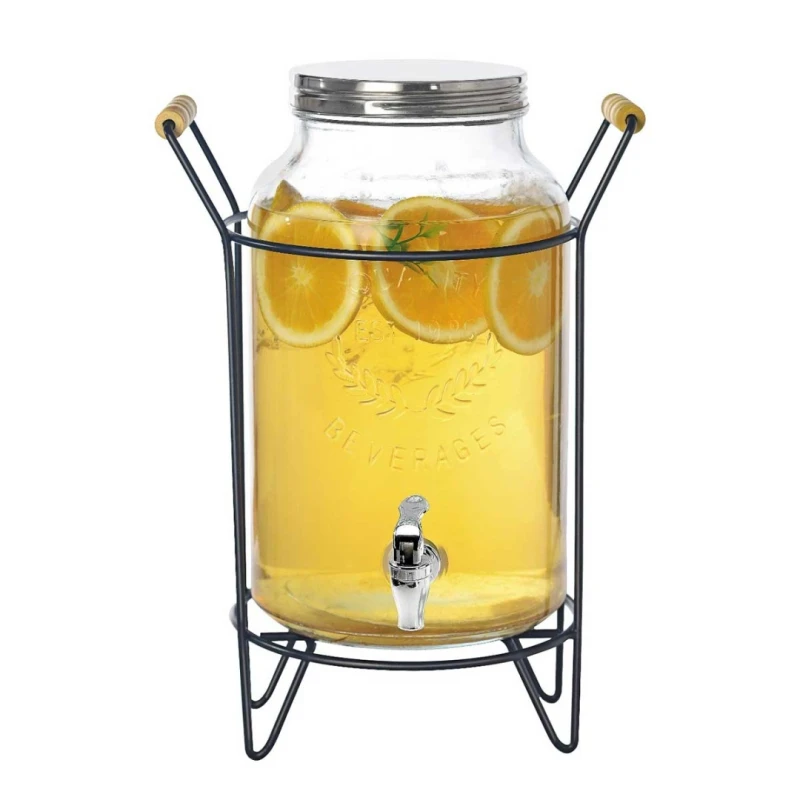 Słój szklany na lemoniadę wodę soki napoje 5,5l ze stojakiem i kranikiem